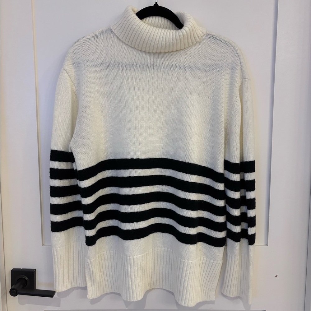 Francesca's Collections Black and White Striped Turtleneck Sweater